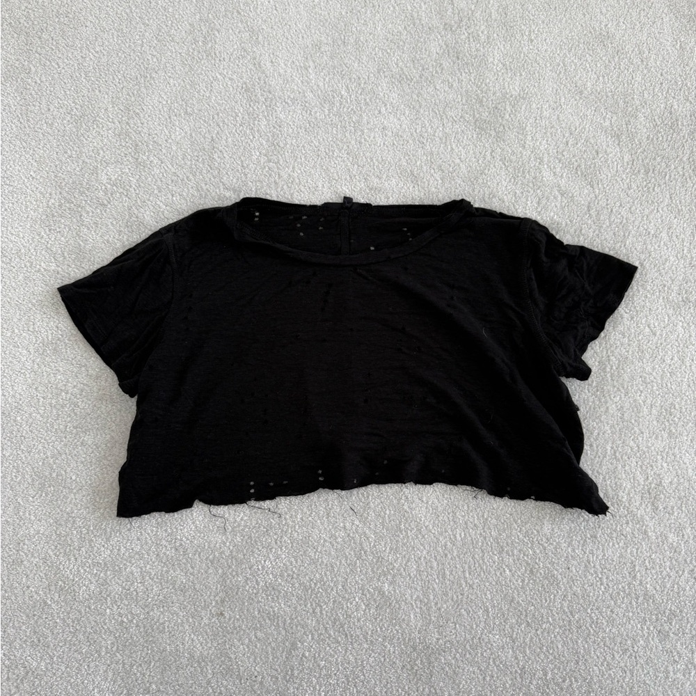 Olivaceous Distressed Super Cropped Linen Tee Size M